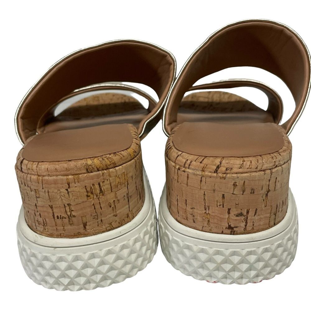 Aerosoles Zeff Womens Gold‎ Strappy Chunky Slides Leather Wedge Cork Size 10M - Picture 9 of 15